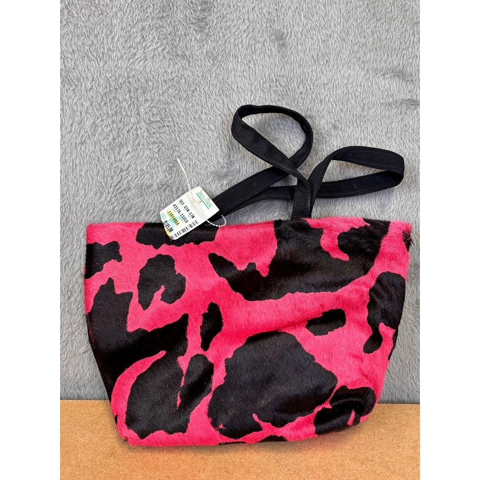 Stein Mart Pink Black Cow Print Faux Fur Canvas Tote Bag Made In Usa Vintage New